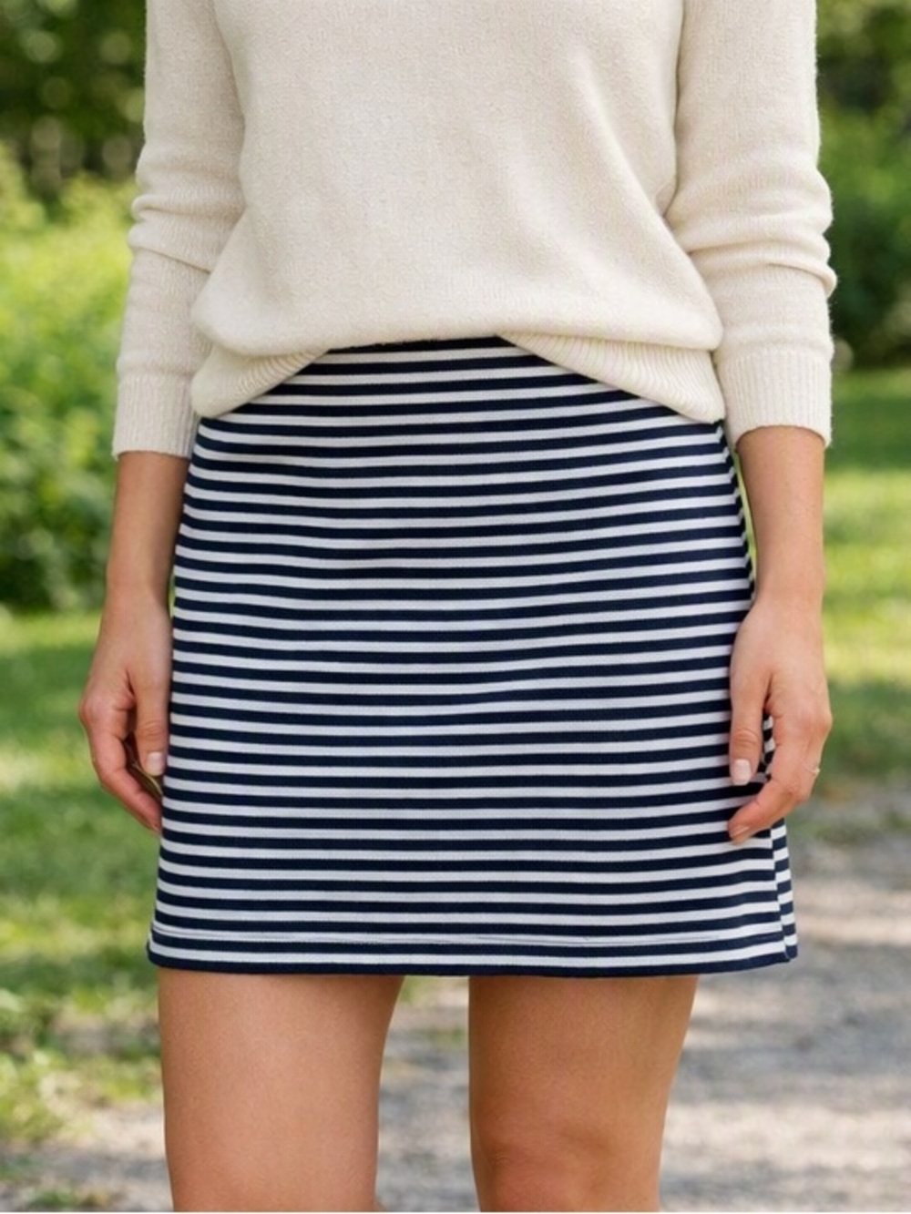 Toad & CO Striped Navy and White Knit Mini Skirt